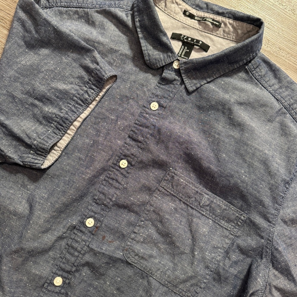 21 Men Shirt Mens XL Blue Chambray Cotton Short Sleeve Casual Workwear Aesthetic
